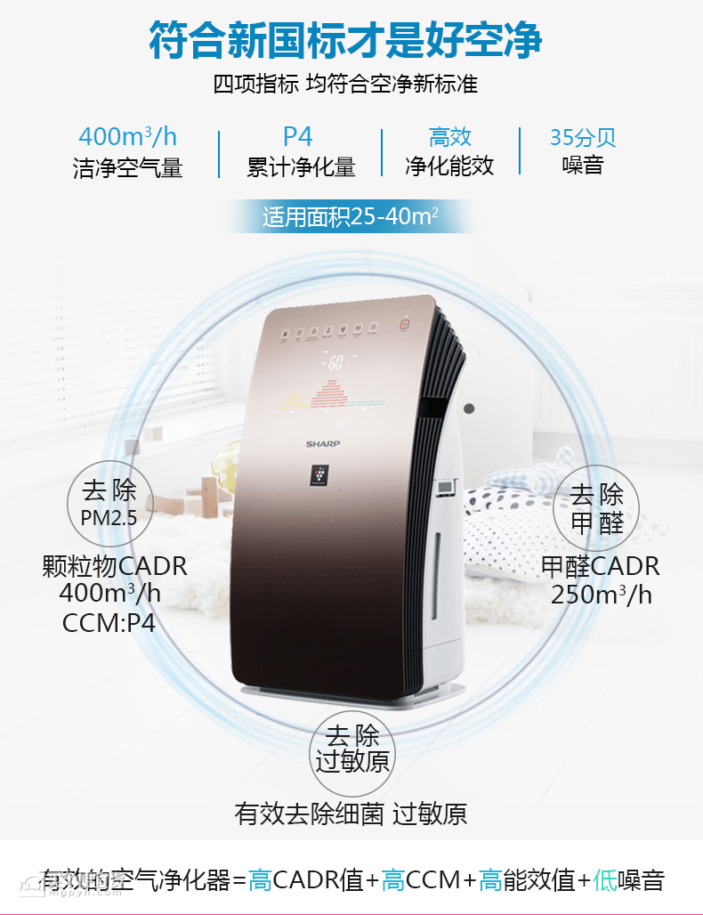 夏普(SHARP) KC-CG605-T 空气净化器 除甲醛雾霾PM2.5